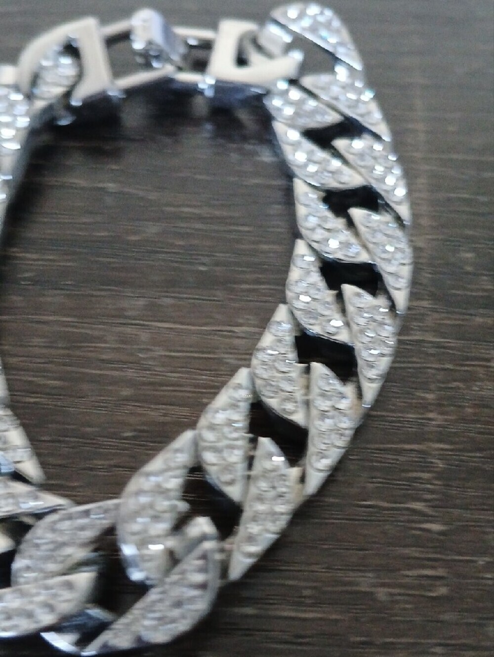 Rhinestone Pavé Silver-Tone Curb Link Bracelet - Picture 4 of 5